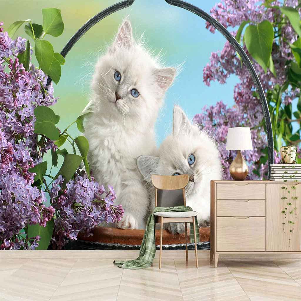 Papier peint DIY autocollant poster mural chat 3D decoration salon