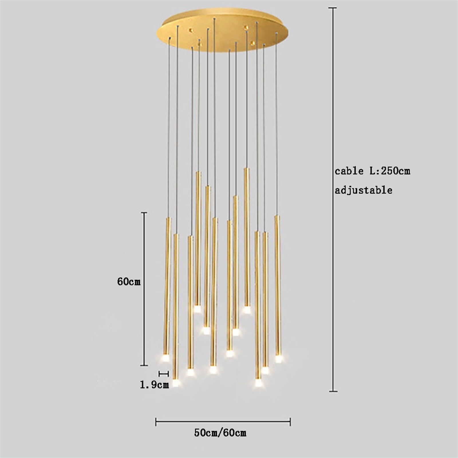 Lámpara Colgante Led Moderna de Tubo Largo para Escaleras, Araña en Espiral, Luz Suspendida de Altura Ajustable para Isla de Cocina, Sala de Estar, Vestíbulo (Luz Blanca Dorada, 8 Luces, 50 Cm)./Luz B