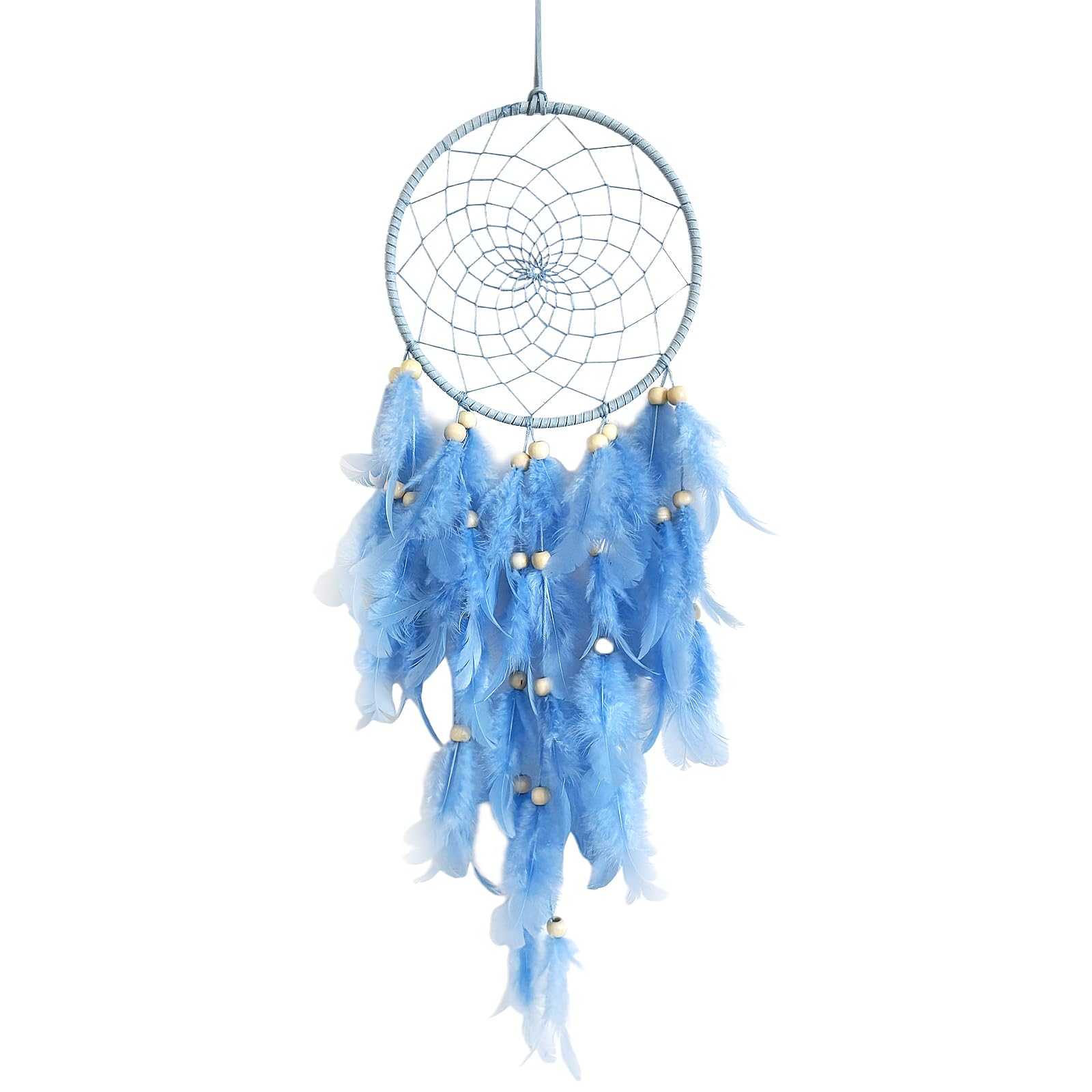 Dream Catcher for Girls, Large Dream Catchers for Bedroom Handmade Blue Dreamcatcher Beads and Feathers Wall Hanging Decoration for Living Room Bedroom