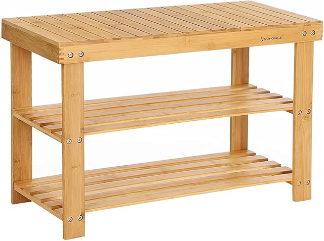SONGMICS 3-Tier Bamboo Shoe Bench, Shoe Rack Storage Organizer, 70 x 28 x 45 cm, ideal for Hallway, Bathroom, Living Room and Corridor LBS04N