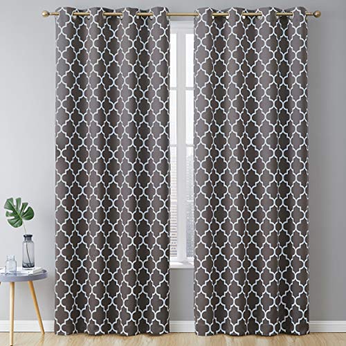HLC.ME Lattice Print Grey Pattern Blackout Curtains 84 Inch Length - Thermal Insulated Sleep Well Room Darkening Energy Efficient Window Curtain Grommet Panels - Set of 2-52 W x 84 L - Grey