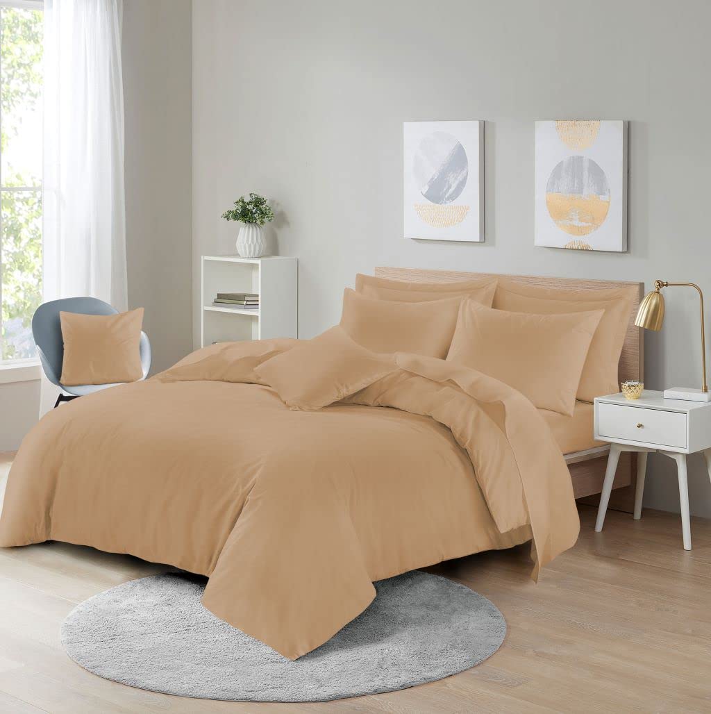Homes-Linen Latte Easy Care Poly-Cotton Plain Dyed Duvet Cover Set (, Double)