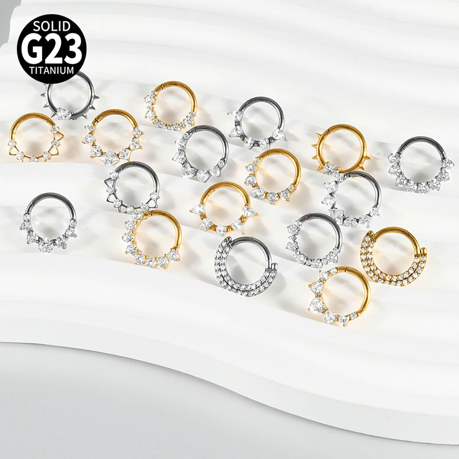 2 sztuki kolczyków koła do piercingu chrząstki G23, tytan, 16 Gauge, 1,2 x 8 mm, obręcz z cyrkonią, pierścień do przegrody nosowej, srebrny