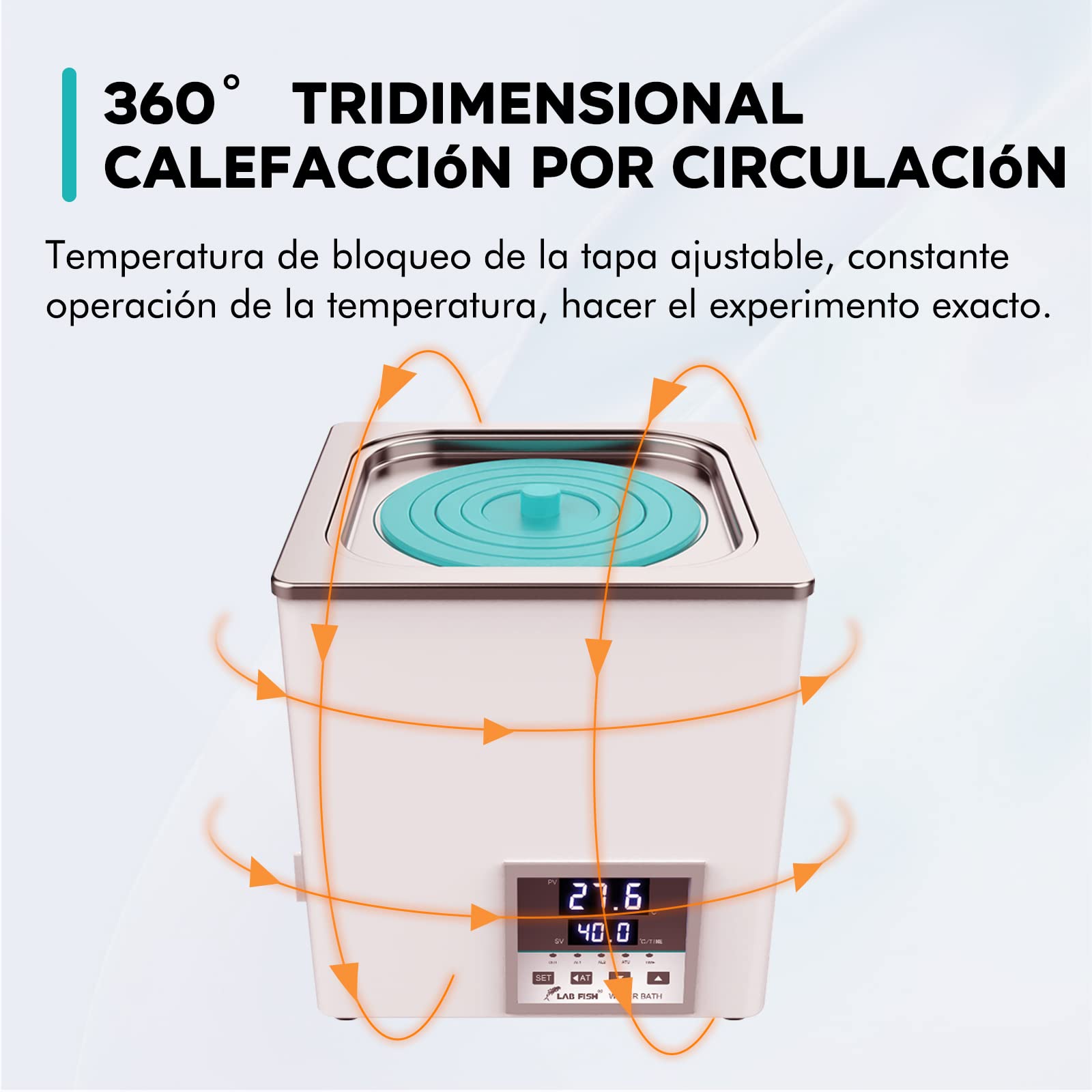 LAB FISH Baño María Baño de Agua Termostatico Laboratorio 3L, 300W - Doble Abertura, Acero Inox - Termostato Preciso ±0,1°C - Temporizador 0-999min - Pantalla LED