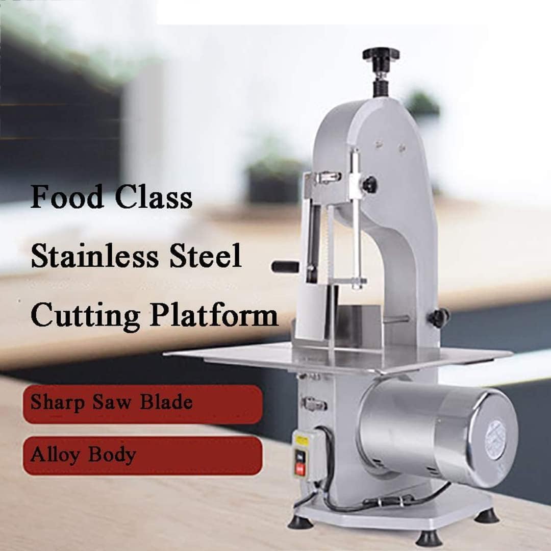 Sierra eléctrica comercial para huesos con mesa de acero inoxidable, sierra de cinta de alta potencia de 1600 W para cortar carne y huesos, pescado y carne de res.