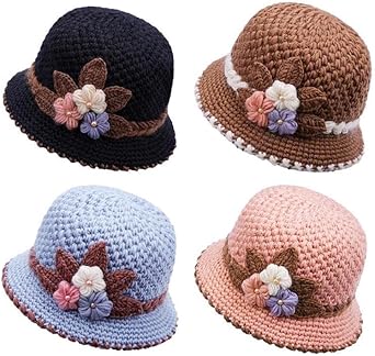 HEAVYSEVEN Lady Thicken Women's Flowers Knitted Woolen Hat Crochet Beanie Hat with Flower Winter Hats for Women (Knitted Wool, Black)