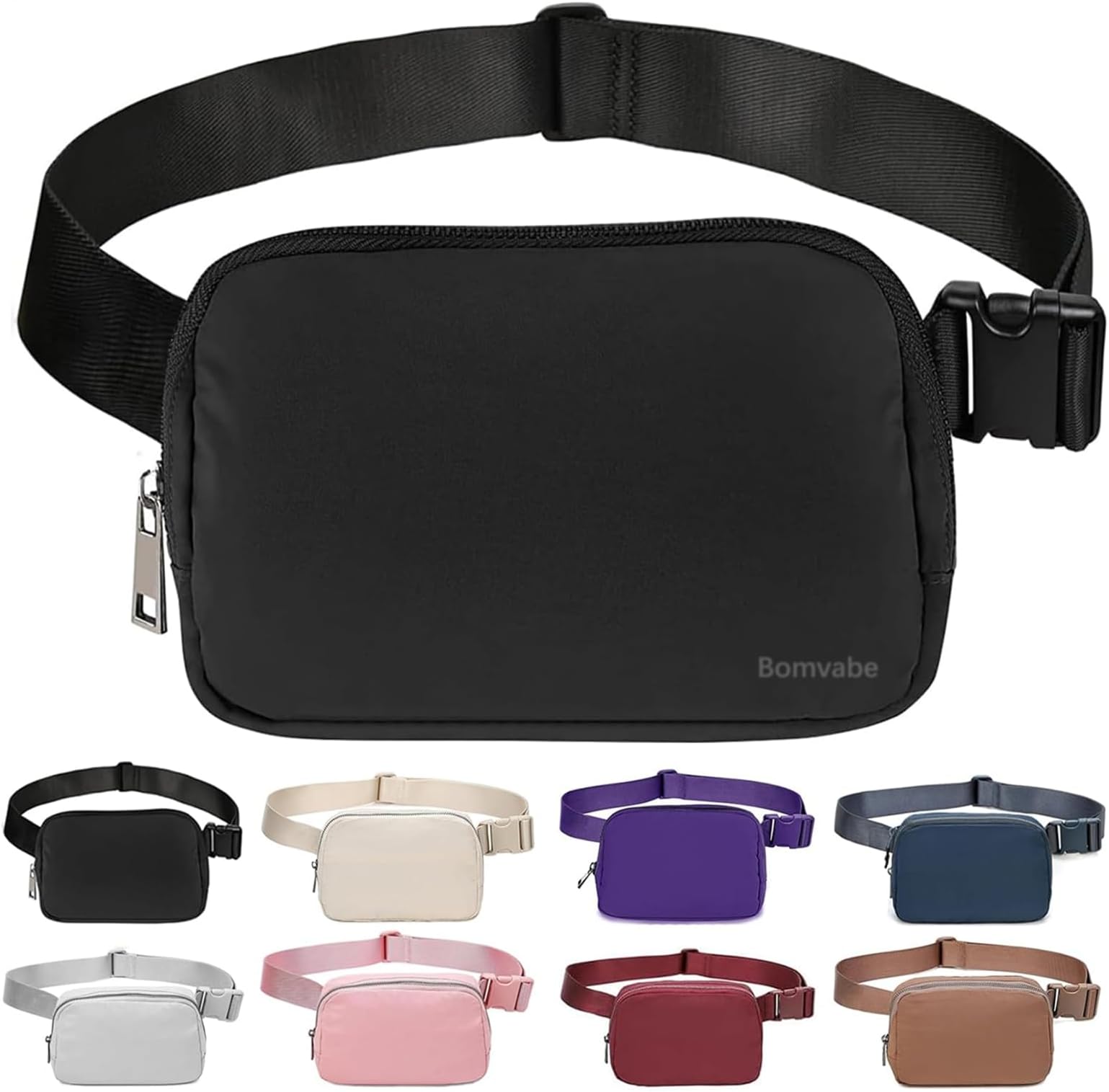 Fanny Pack for Women Teens Girls, Black Everywhere Belt Bag with Adjustable Strap 32" to 51", 1L Ladies Small Bum Bag, Crossbody Bag Lightweight for Travel Sport Running Cycling Hiking Skiing