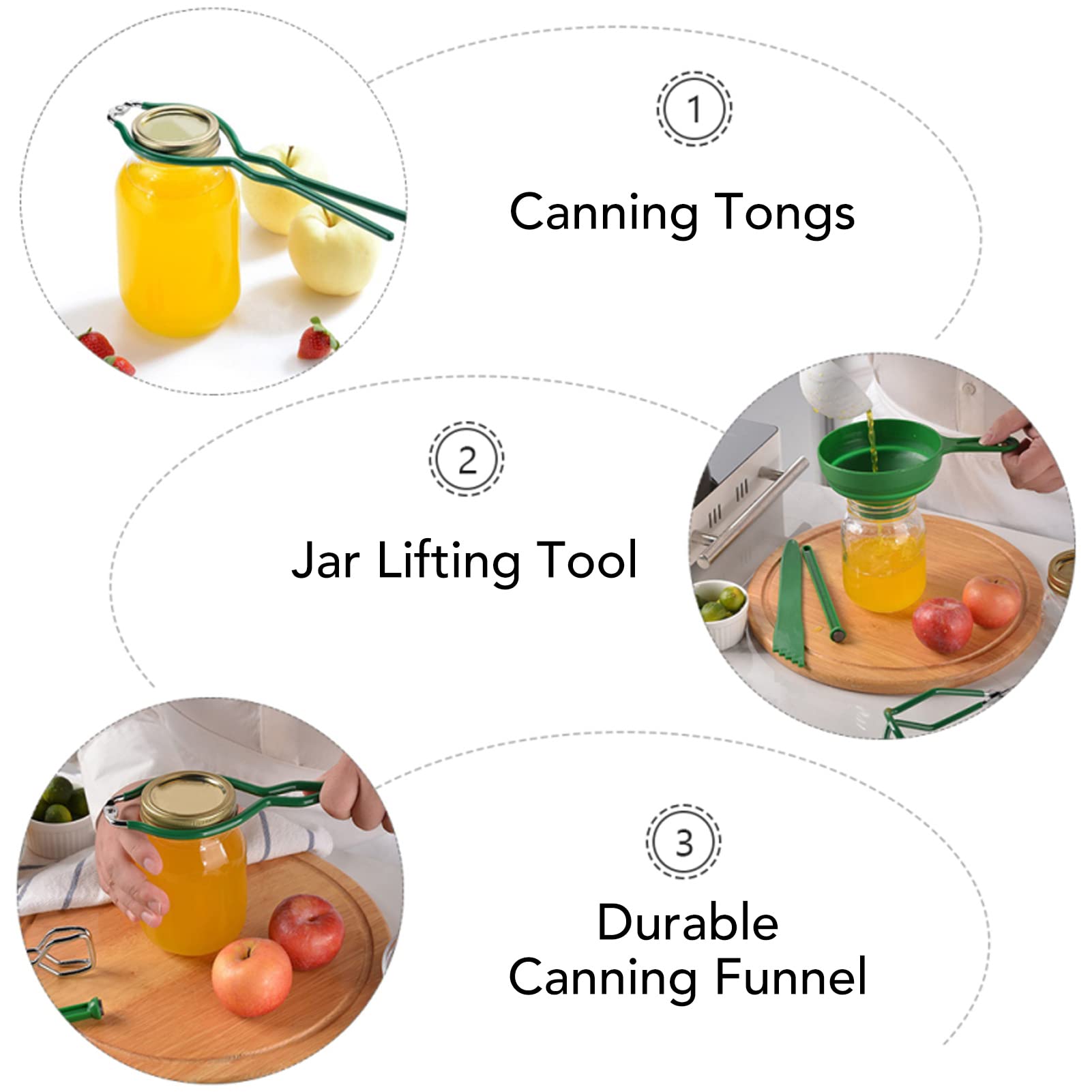 Kit de Mise en Conserve 6 Pièces, Kit de Fournitures de Mise en Conserve Verte, Ensemble de Fabrication de Confiture Comprenant un Entonnoir de Mise en Conserve, une Pince à Mise en Conserve, un Poppe