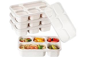 Adult Lunch Box: 4-Pack Reusable Wheat Straw Bento Box with 5 Compartment Meal Prep Containers