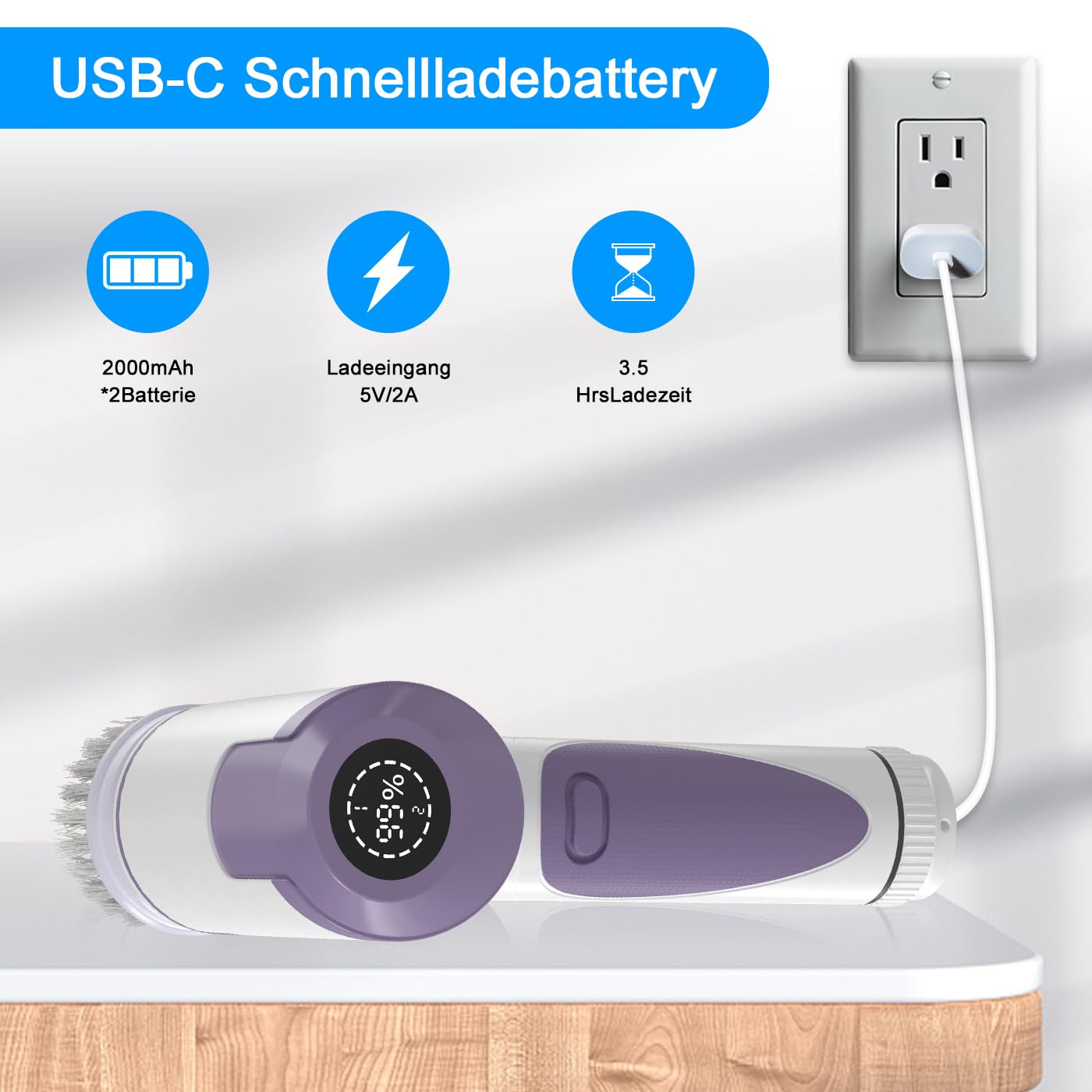 Spazzole per la pulizia elettriche con 5 testine interchangeable e 2 velocità regolabili, spazzola manuale per il bagno e cucina