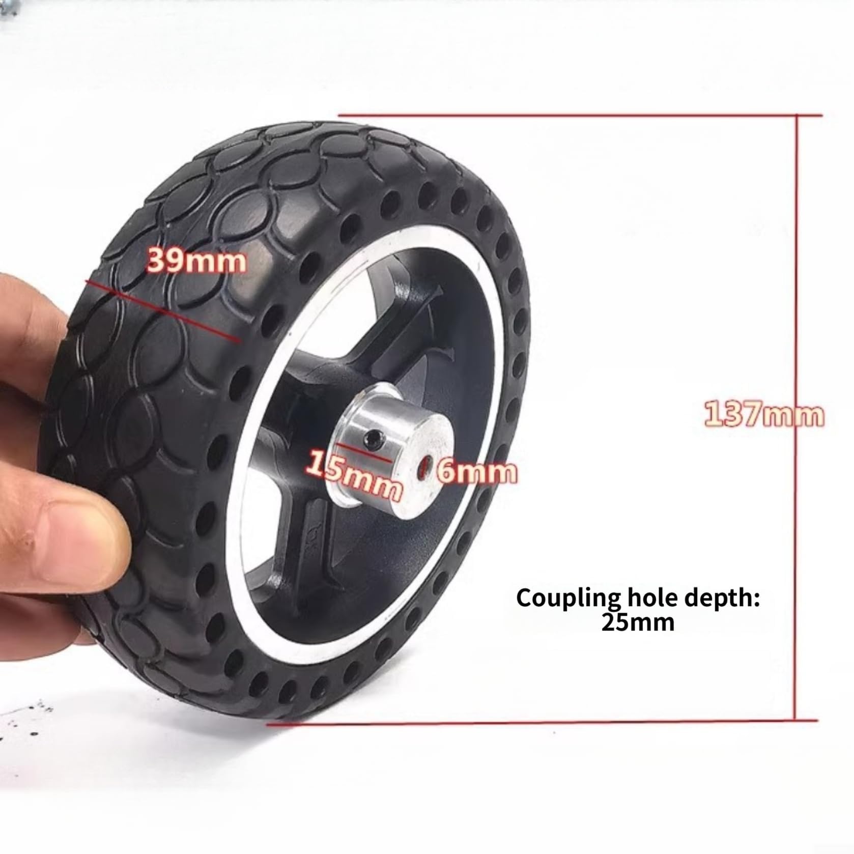 Ruota solida da 14,5 cm con bordo in lega di alluminio per sistema di guida per veicoli robotici e logistici, finitura nera, battistrada 145 x 45 mm (8 mm)