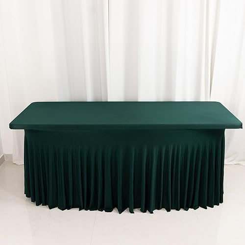 Efavormart - Falda de mesa rectangular de una pieza de elastano de 6 pies, color verde esmeralda cazador, falda de mesa elástica con volantes