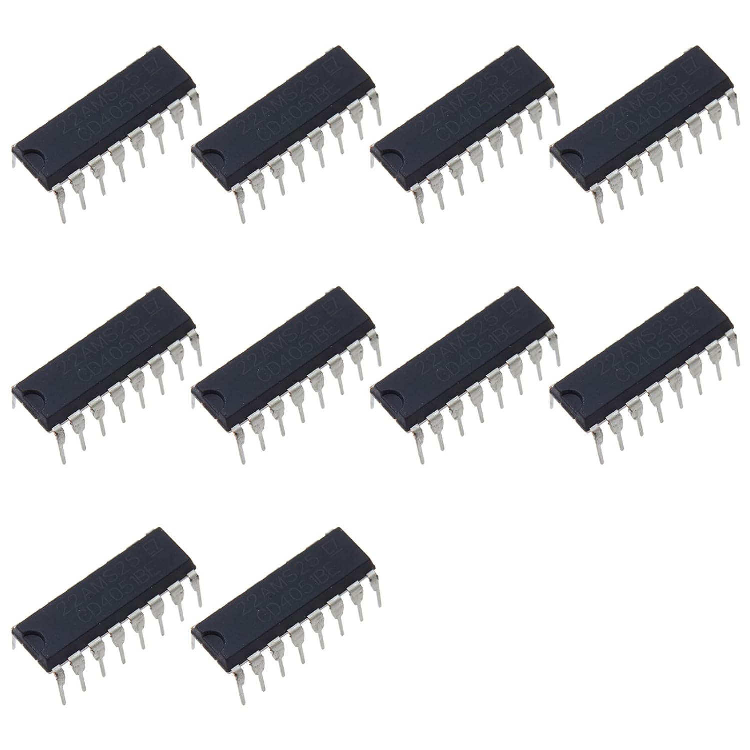 Ten CD4051 DIP-16 integrated circuits