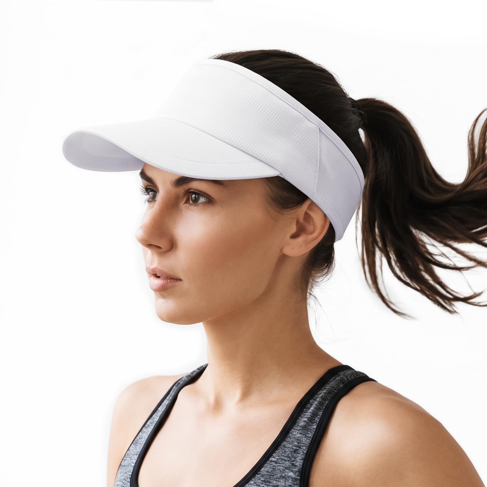 Dreshow Unisex 1 Pc Visor Hat:white Sport Sun Visor Hat Women Men Empty Top Baseball Cap Elastic Breathable Uv Protection Summer Sun Hat For Running Golf Tennis Hiking