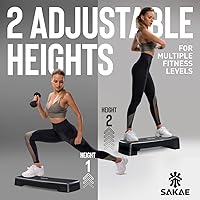 Vista 3 de SAKAE Kit de escalón aeróbico ajustable con mancuernas y pesa rusa y cinturón para levantamiento de pesas y cinta métrica, plataforma de escalón