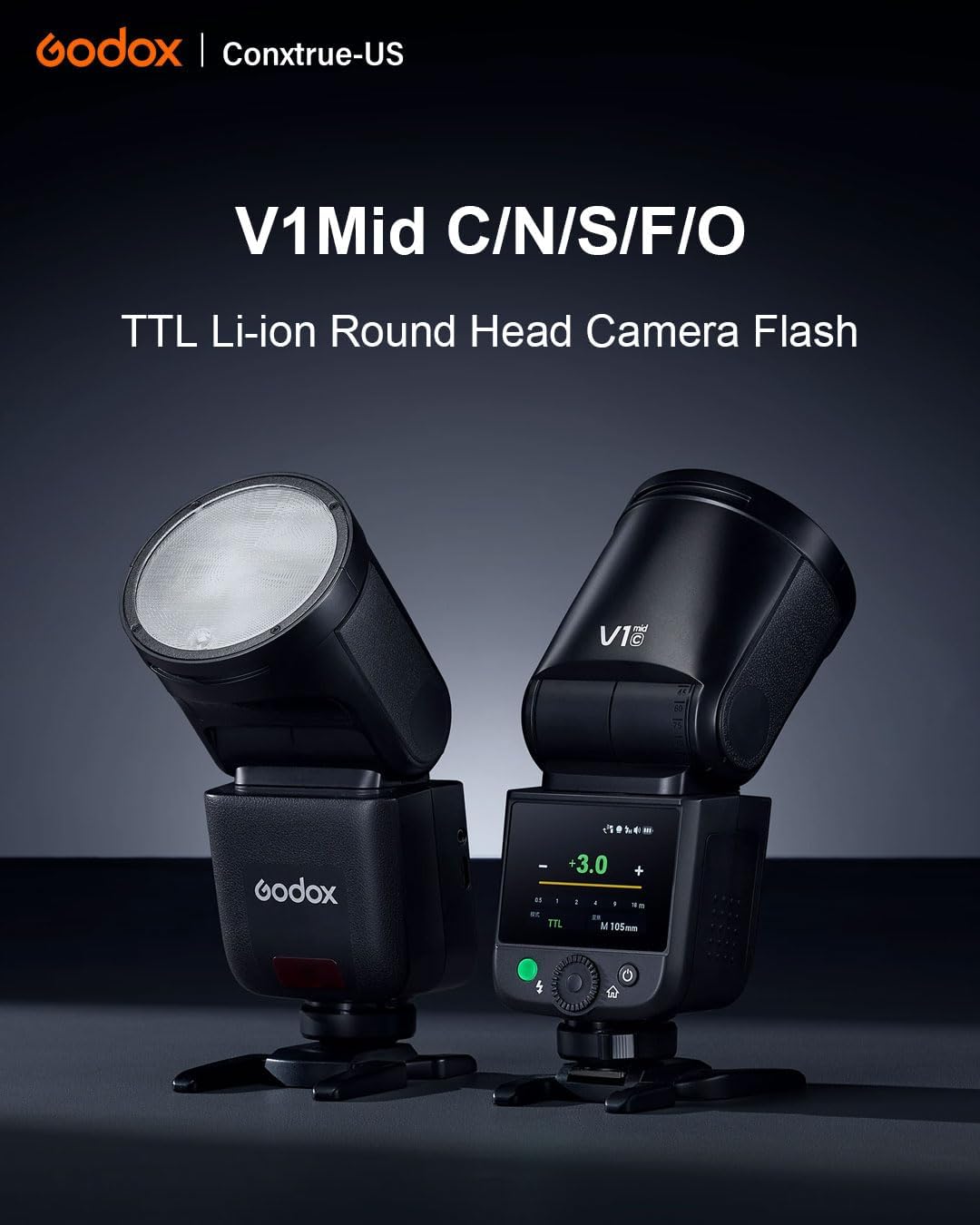 Godox V1mid C TTL Flash for Canon, Godox V1 mid Round Head Flash with AK-R1 Accessories Kit for Canon