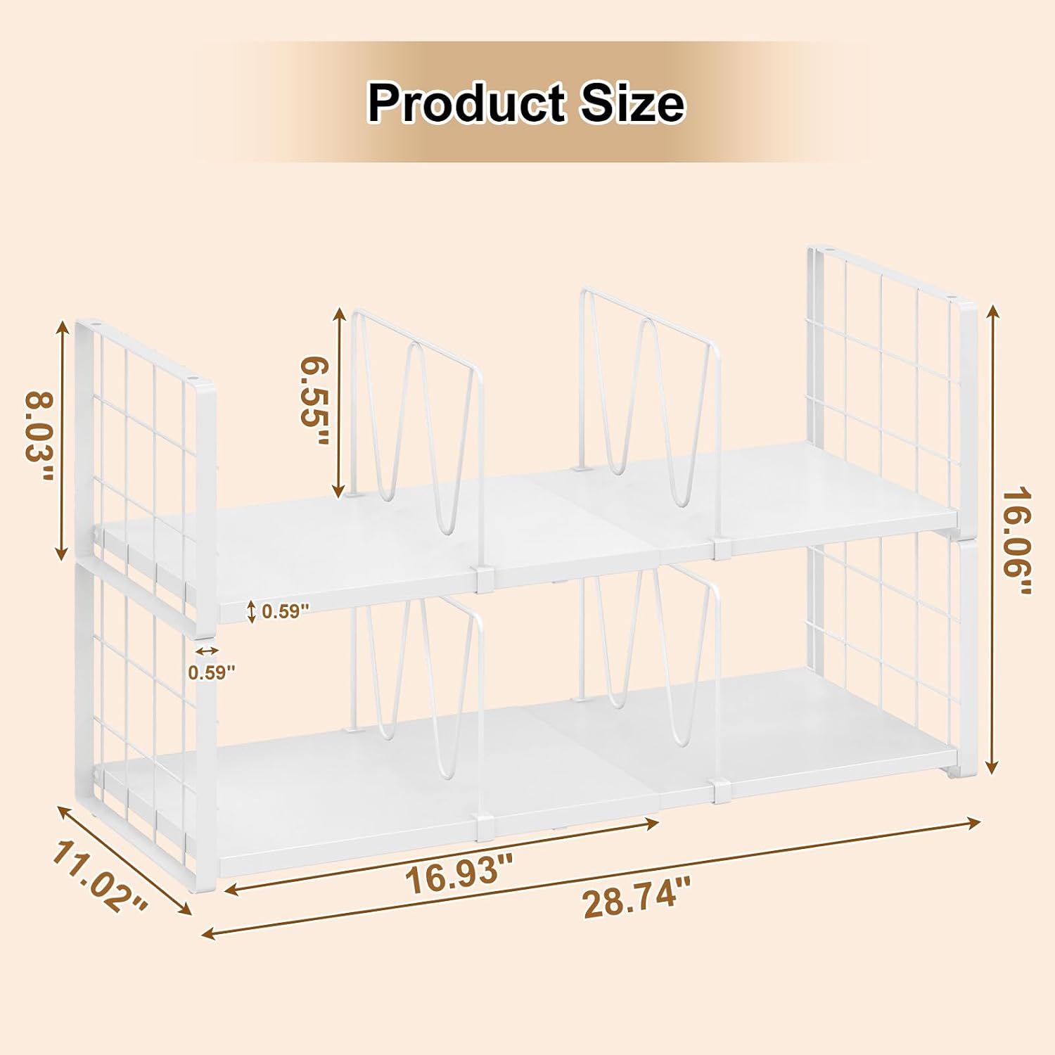 2-Pack Closet Organizers Stackable Clothing Storage Shelves, Expandable Clothes Shelf with Adjustable Divider Keeps Jeans Shirts Sweaters T-Shirts Tidy, for Bedroom RV Wardrobe System, White