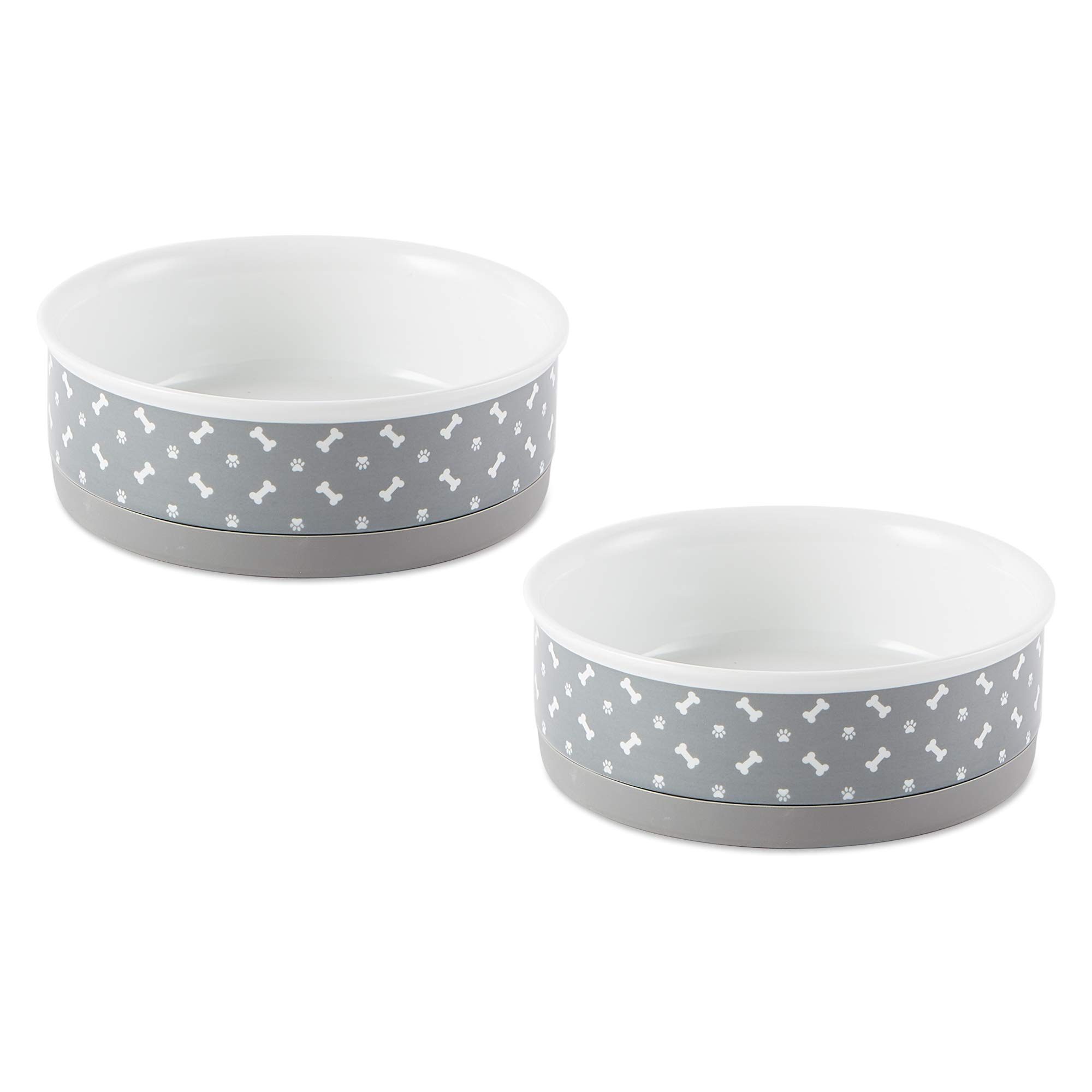 Bone Dry Ceramic Pet Collection, set di ciotole medie, grigio, 2 pezzi