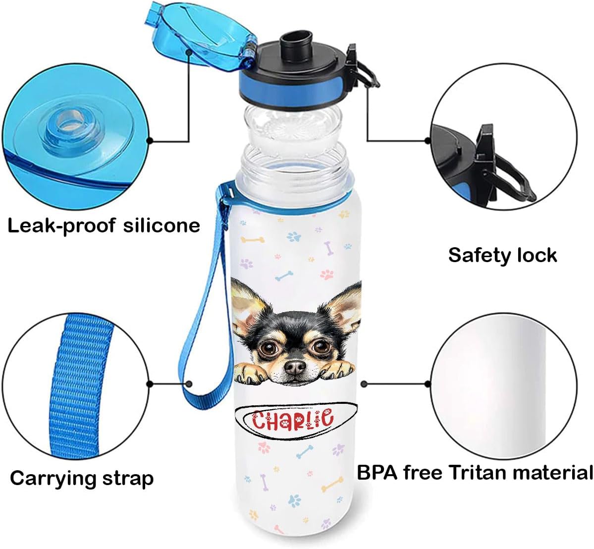 Customized Name Best Chihuahua Dog Mom Ever Paw Pet Lovers Insulated Water Tracker Bottle Perfect Idea Idea for Her