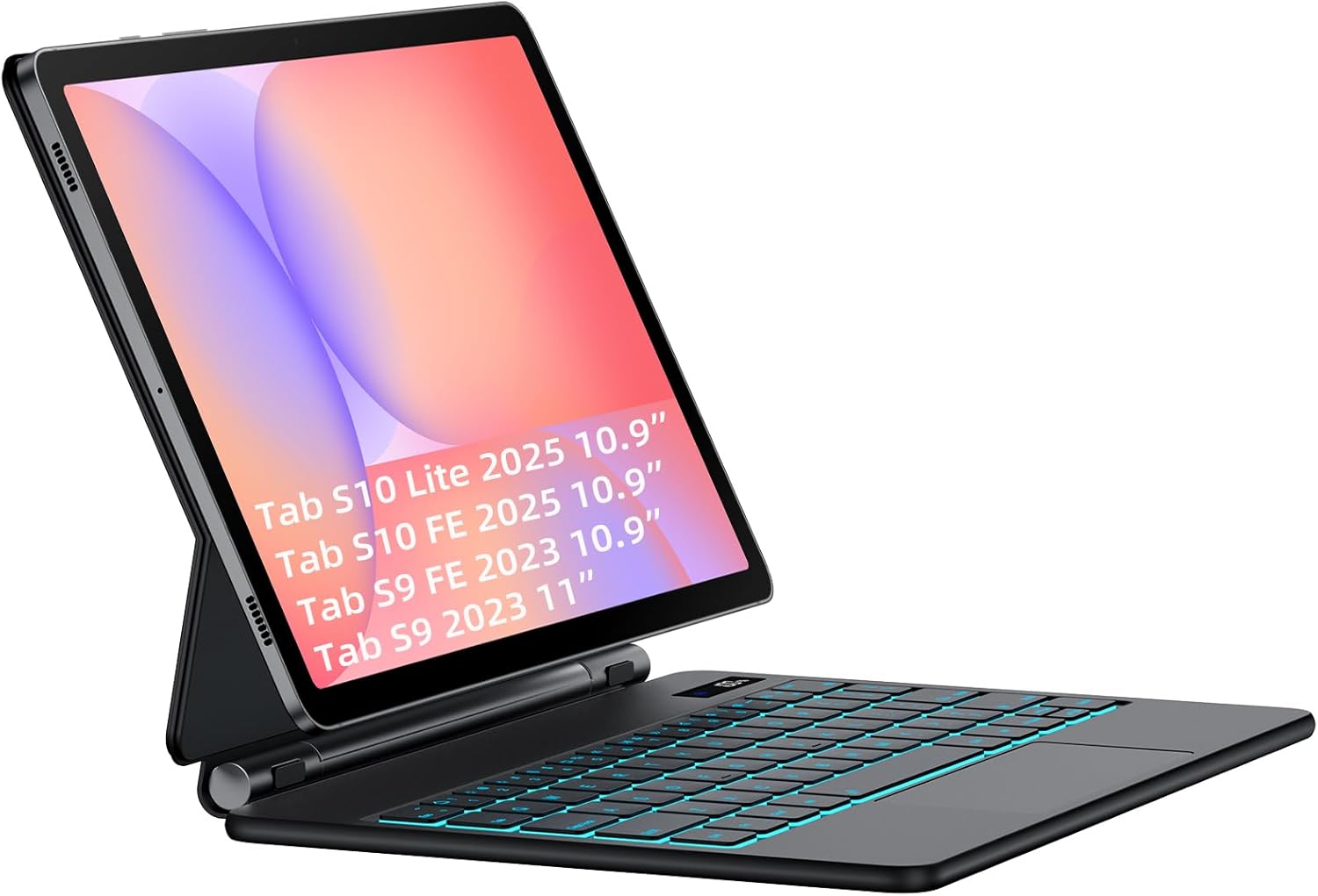 JUQITECH Magic Keyboard Case for Samsung Galaxy Tab S10 Lite S10 FE 2025 S9 FE 10.9 Inch S9 S8 S7 11", Floating Cantilever Magnetic Stand Wireless Backlit Trackpad Keyboard, S Pen Slot Battery Display