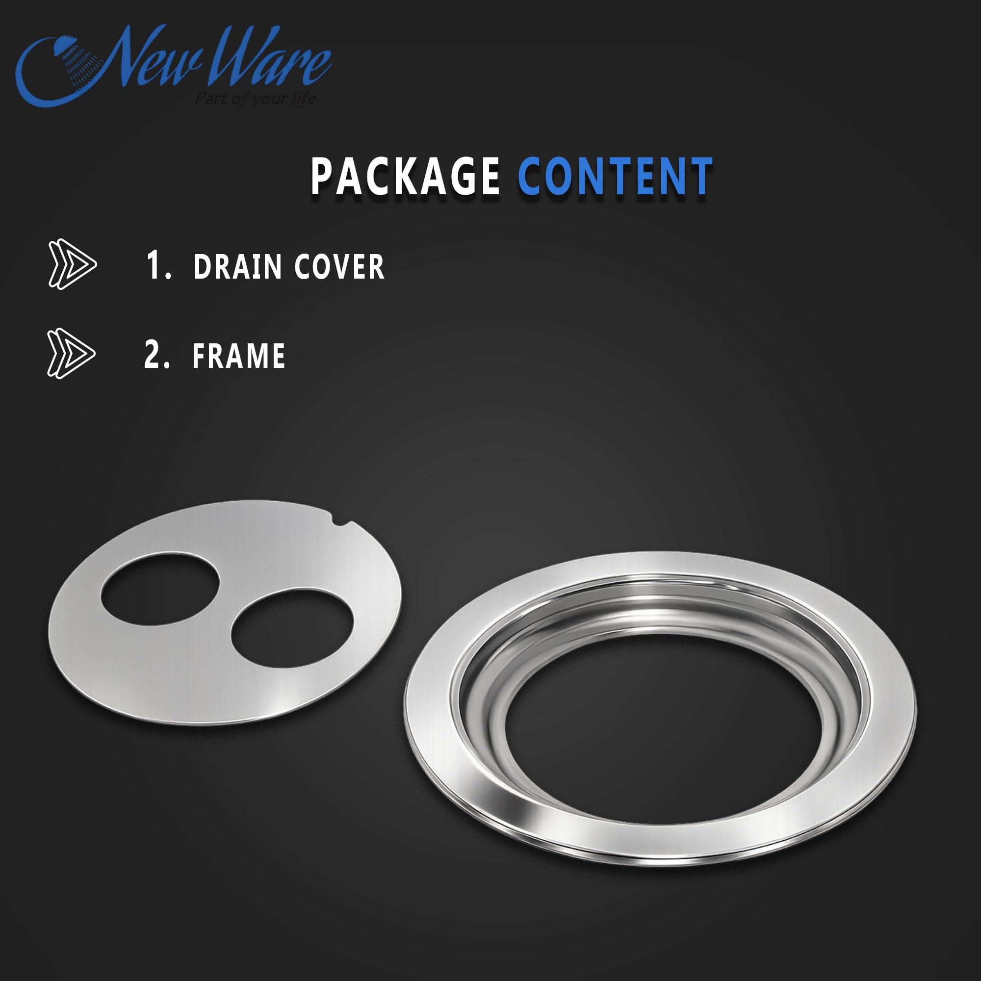 NEW Ware Round Stainless Steel Floor Drain with Trap Double Hole Anti-Clog Design for Bathroom, Kitchen, Out Door & Balcony Rust-Resistant | Chrome Finish Water Grating 3
