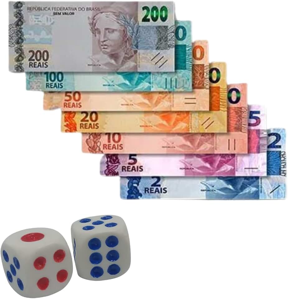 Kit de Dinheiro e Dados para Jogos de Tabuleiro