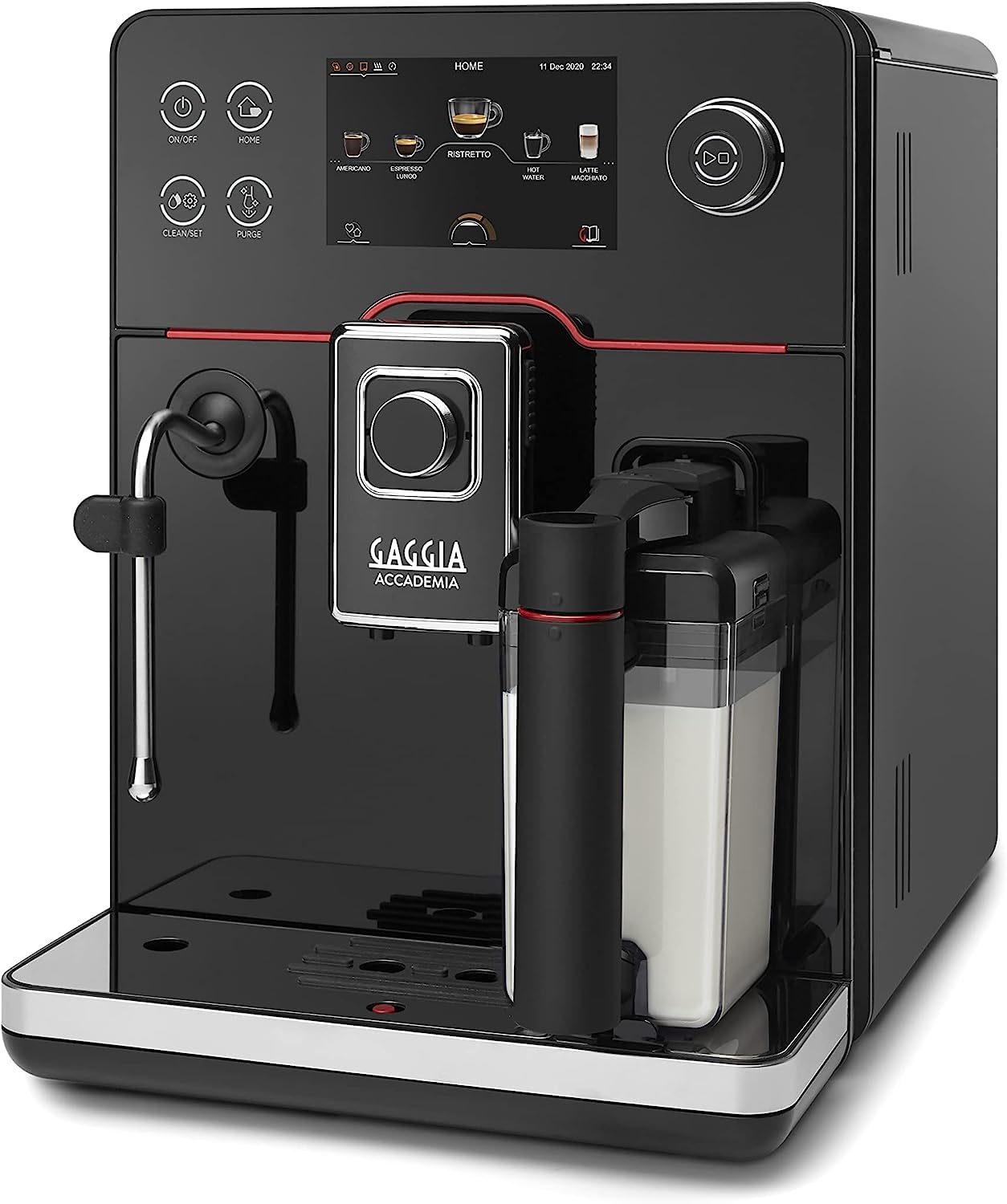 Gaggia Accademia One Touch Fully Automatic Bean to Cup Coffee Machine, Cappuccino & Espresso Maker with 19 One-Touch Recipes - Glass Black