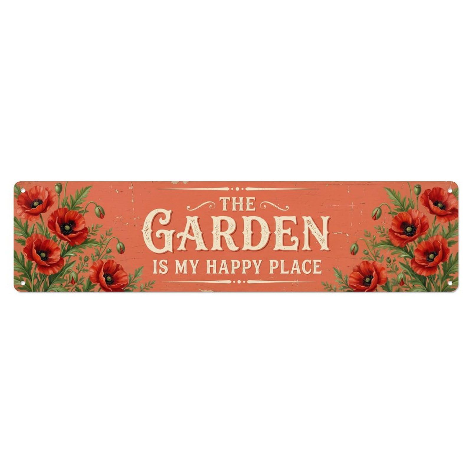 Vintage The Garden Is My Happy Place Poppy Field Metal Tin Sign