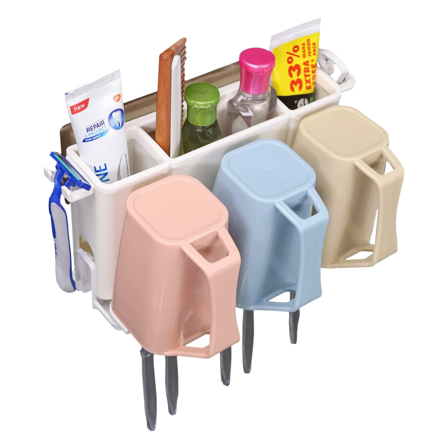 HOKIPO Plastic Magic Sticker Series Self Adhesive Wall Mounted Toothbrush Holder For Bathroom - With Drip Tray, Multicolor (B07HY25VC6) Amazon Price History, Amazon Price Tracker