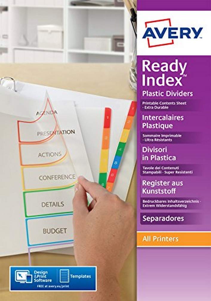 Avery 1 gioco Divisori in polipropilene perforate Bianco tasti assortiti ReadyIndex Stampa Laser/A Getto D' inchiostro 6 linguette bianco