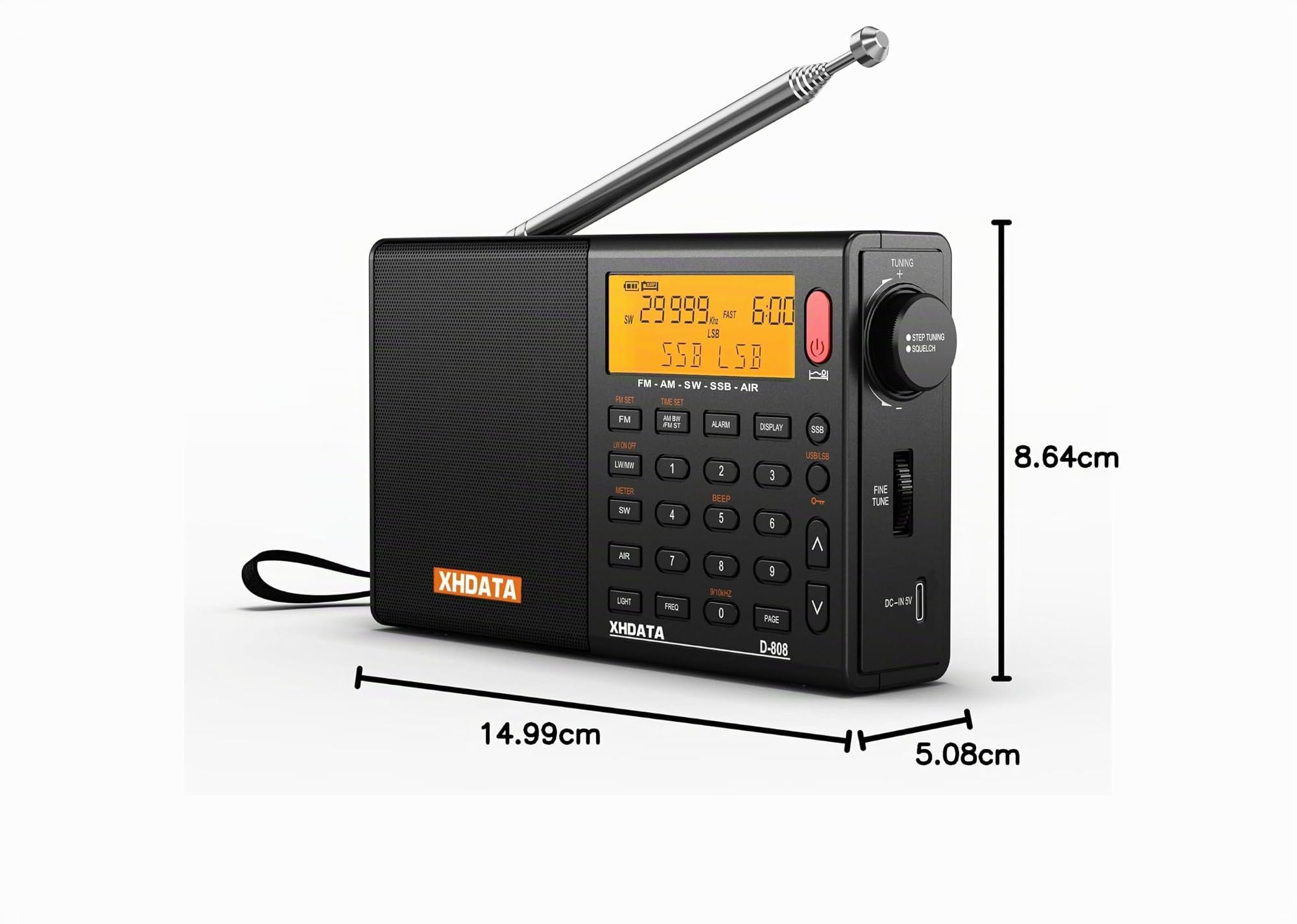 XHDATA D-808 ポータブルラジオ FM AM SW LW ワイドFM XHDATA D808 rádio digital portátil AM FM SW LW rádio de ondas
