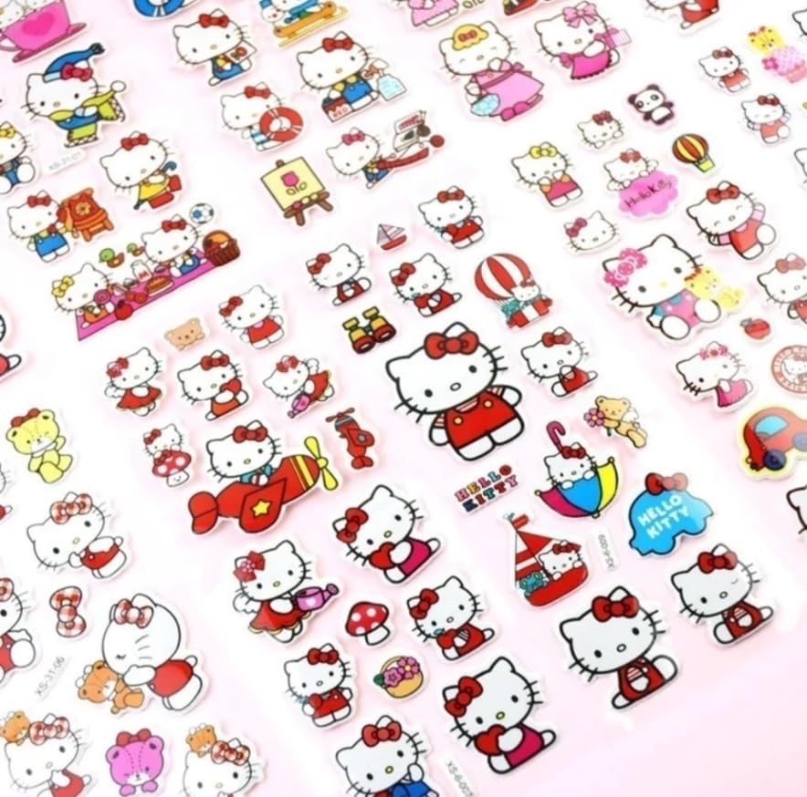 02 Cartelas de Adesivos Hel lo Kitt y Coração Katuri 3D Adesivo Bolha Alto Relevo Puff (02 Cartelas Hel lo Kit ty)