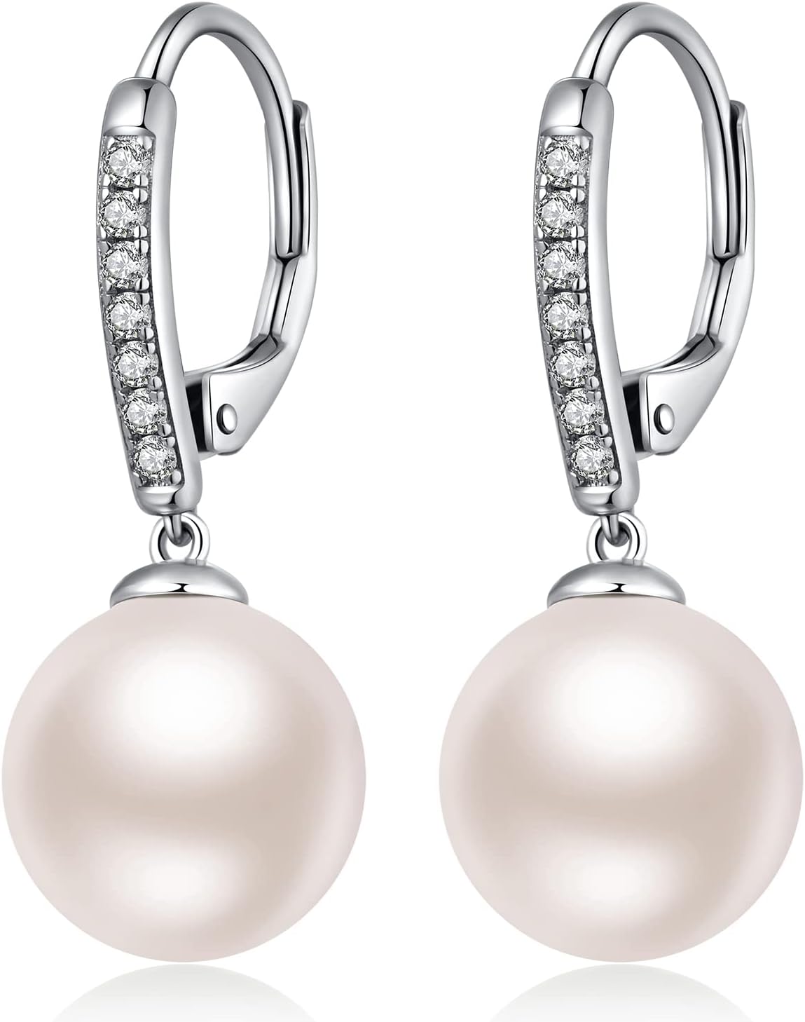 JiayangJY Pearls Earrings for Women, 5A CZ Diamonds Sterling Silver Dangle Earrings with 8MM 10MM Pearl