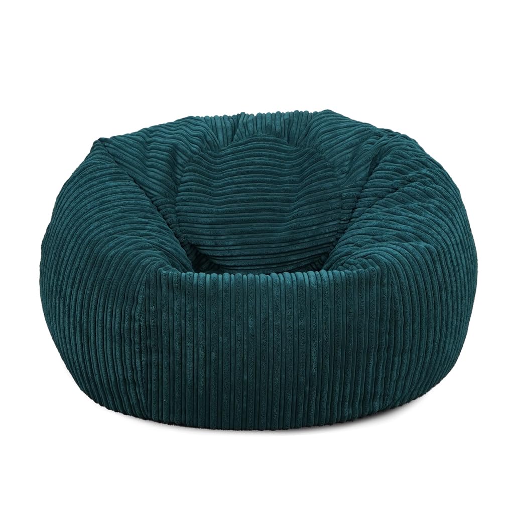 Bags of Beans Adult Corduroy Bean Bag Pre Filled - Comfortable Lounger Chair - Breathable Fabric Recliner Beanbag Seat for Living Room, Gaming and Bedroom Furniture 92(D) x92(W) x57(H) (Teal)