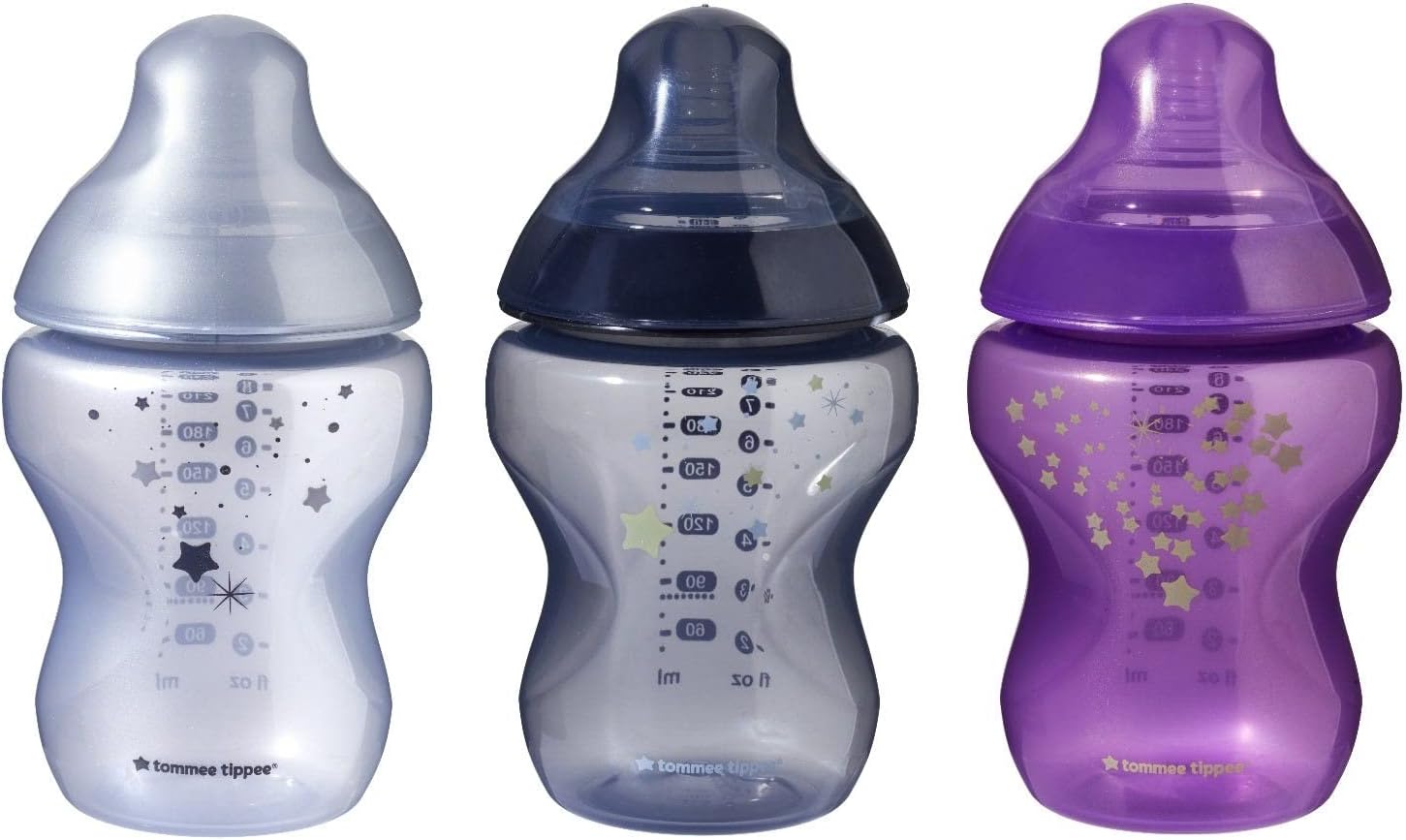 Closer to Nature® Baby Bottles, Breast-Like Teat with Anti-Colic Valve, 260ml, Pack of 3, Midnight Skies