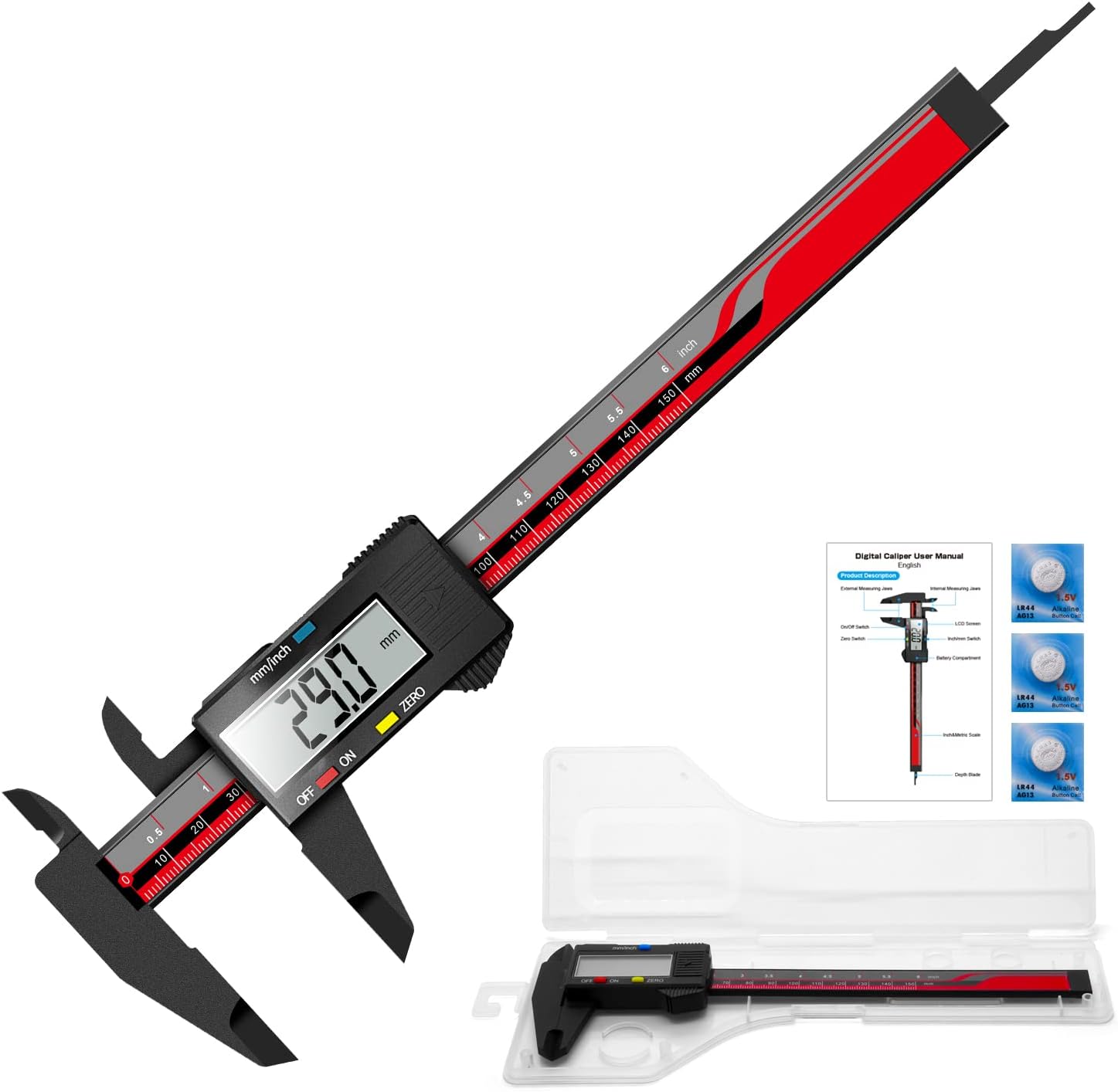 Qfun 6 inch All Plastic Digital Caliper