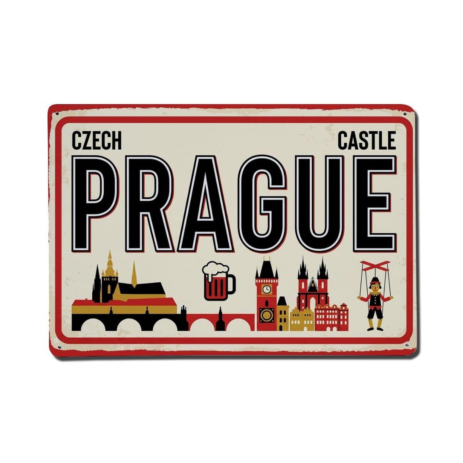 Cxhjca 8X12inch(20X30cm) Vintage Travel Prague Czech Castle Bridge Beer Metal Tin Sign
