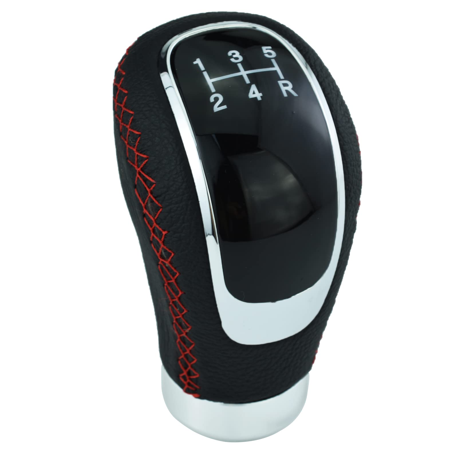 Temzzer Red Stitches 5 Speed Car Shifter Knob Light Transmission Stick Pu Leather Gear Lever Handle For Most Manual Automotive Vehicles (Red Stitches)