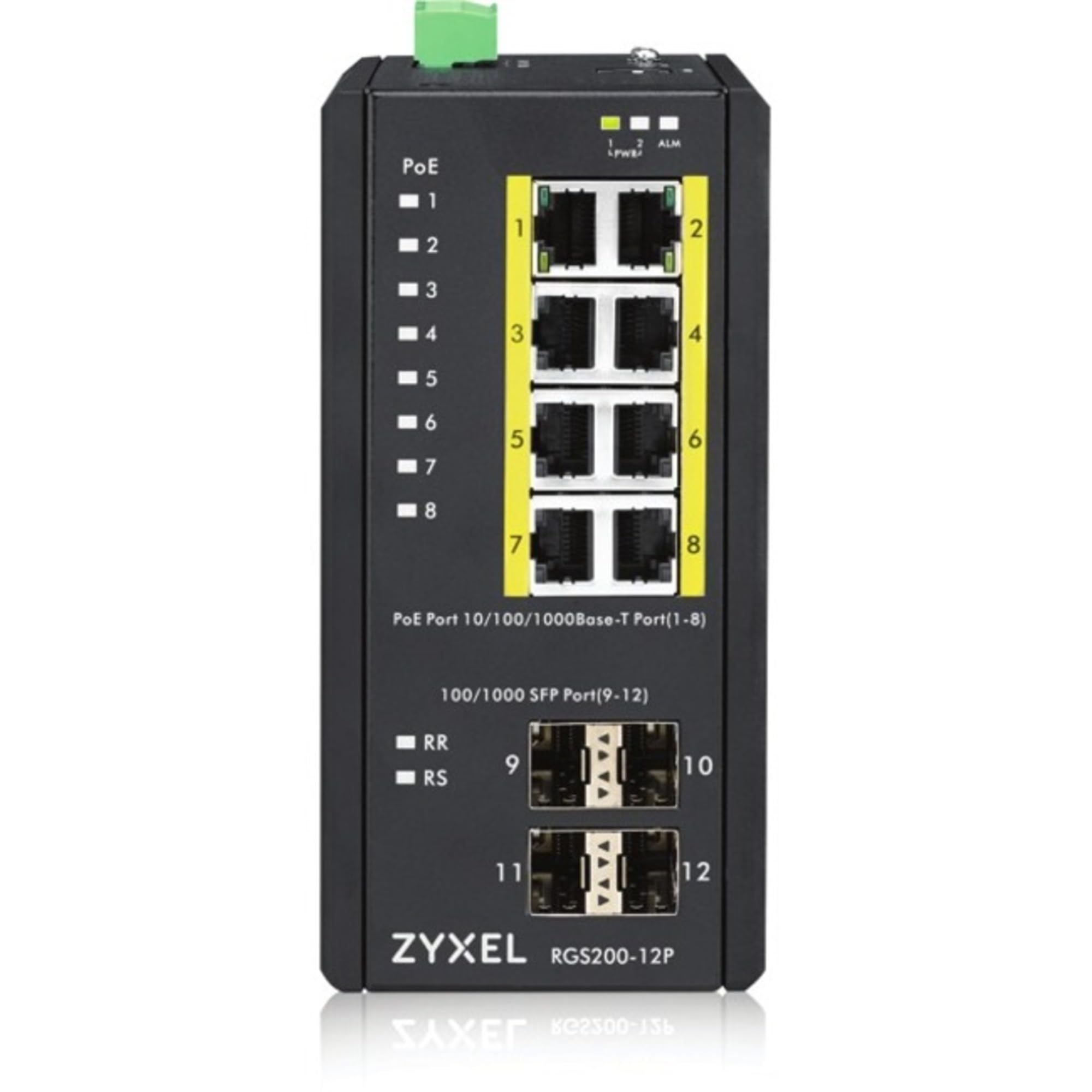 Zyxel RGS200-12P Industrial Switch 8X GbE+4X SFP, Poe DIN Rail/Wall Mount, IP30