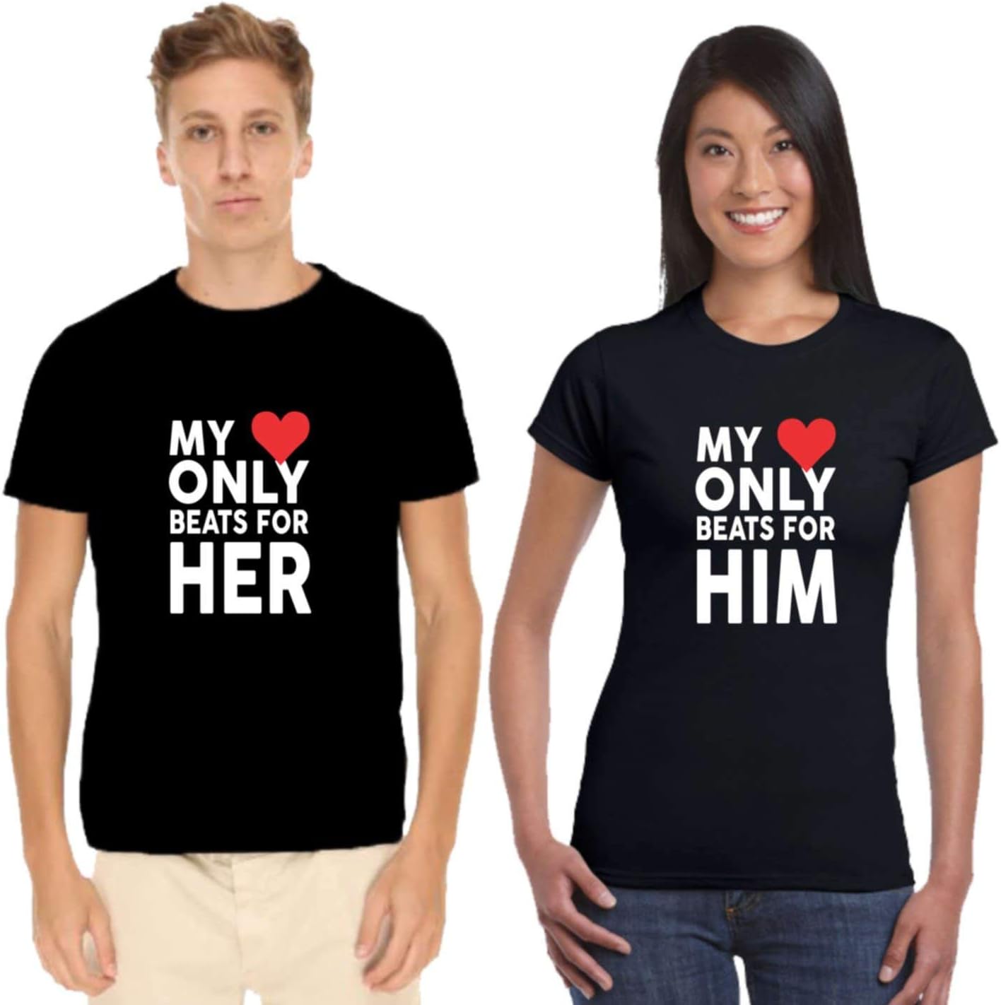 TheYaYaCafe Yaya Cafe Valentine Couple T Shirts My Heart Beats Him Her 100% Cotton Men Women for Girlfriend Boyfriend Husband Wife Gifts