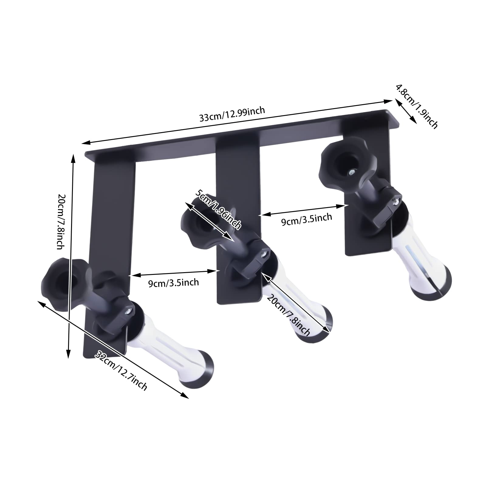 Fotografía 3 rodillos Montaje pared Sistema de Soporte Manual Fondo Sobre Rodillos, Soporte para Colgar Fondos Fotografía: (2) Gancho triple (6) Varillas de Extensión (3) Cadenas, Capacidad carga 8 kg