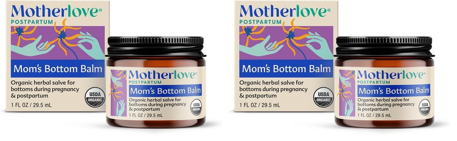 Motherlove Mom's Bottom Balm (1 oz) Organic Herbal Salve w/Witch Hazel for Bottoms During Pregnancy &amp; Postpartum —Non-GMO Ointment (Pack of 2)