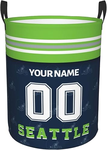 Seattle - Cesta de lavandería personalizada con número de nombre, cesta de almacenamiento plegable para dormitorio, baño, regalo para fanáticos del