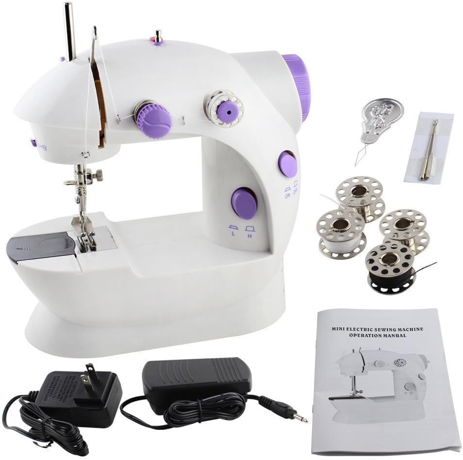 Mini Sewing Machine, Portable Electric Crafting Mending Machine 2-Speed Double Thread with Foot Pedal for Household Travel Beginner
