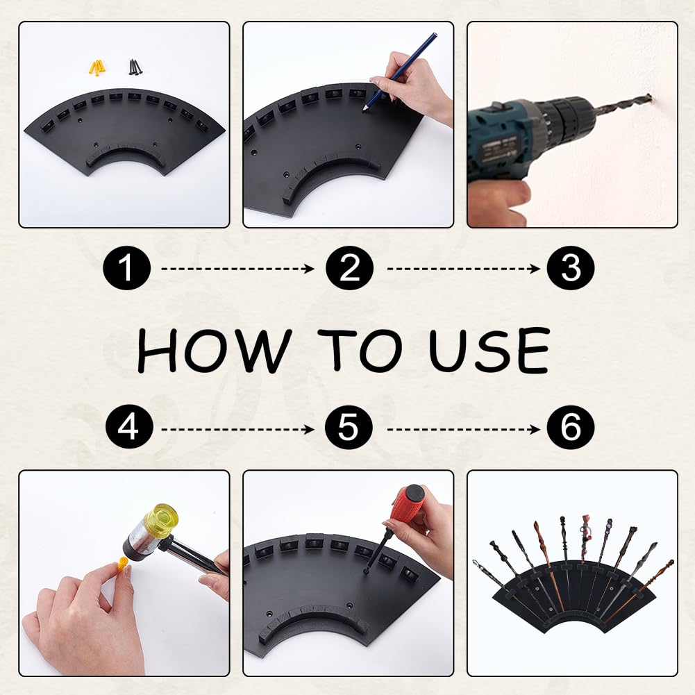 nbeads - Soporte de pared para varita mágica, 10 ranuras para expositores de varillas mágicas de madera en forma de abanico, soporte de brujo para salón, oficina o decoración de halloween, negro