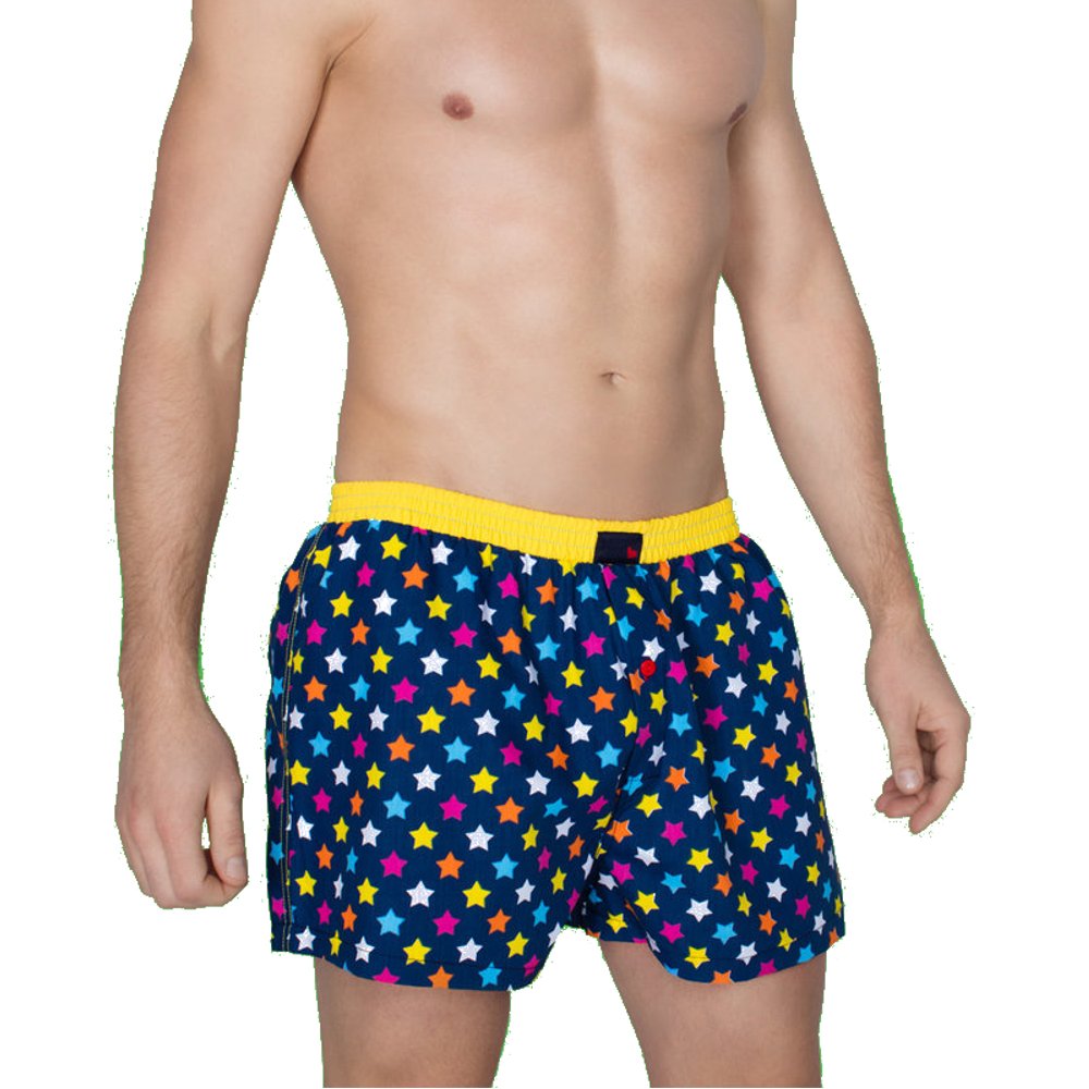 UnabuxBoxer Short Christo - dark blue with multicoloured stars