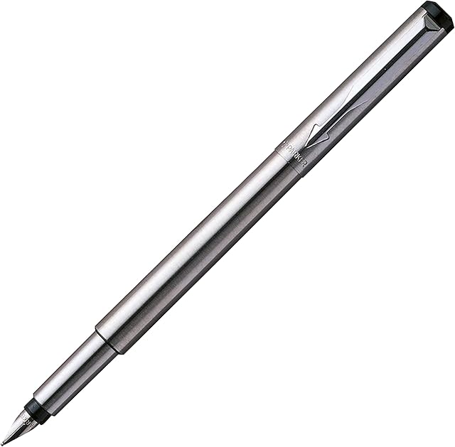 Parker Vector Fountain Pen | Stainless Steel with Chrome Trim | Medium Nib | Blue Ink | Hangtab