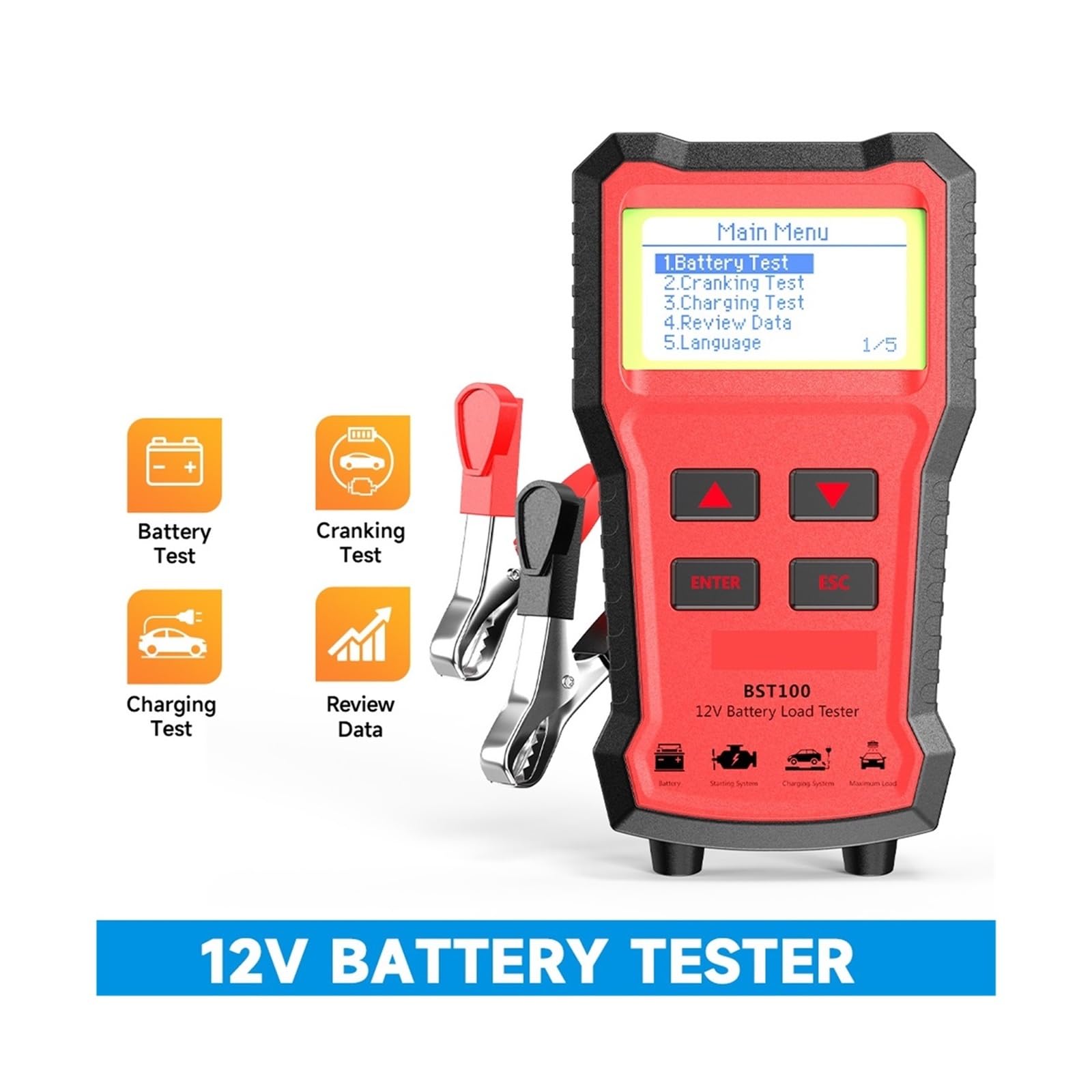 BST100 12V Tester akumulatorów Analizator akumulatorów samochodowych wanie obwodów ładowania rozruchowego 220Ah 2000CCA Wielojęzyczne narzędzie do akumulatorów