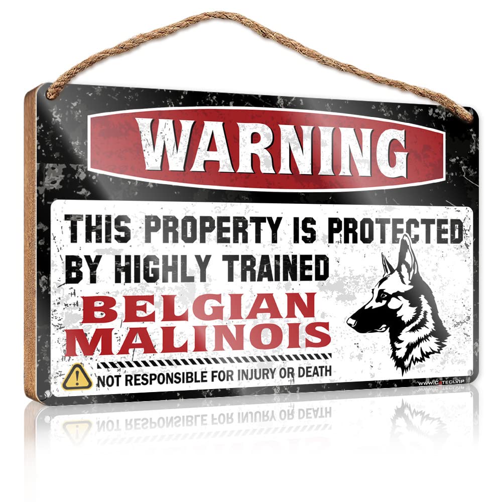Porch Signs And Decor Outdoor Warning This Property Is Protected By A Highly Trained Belgian Malinois Wooden Sign Outdoor Signs And Decor Spring Porch Sign(15X28CM)