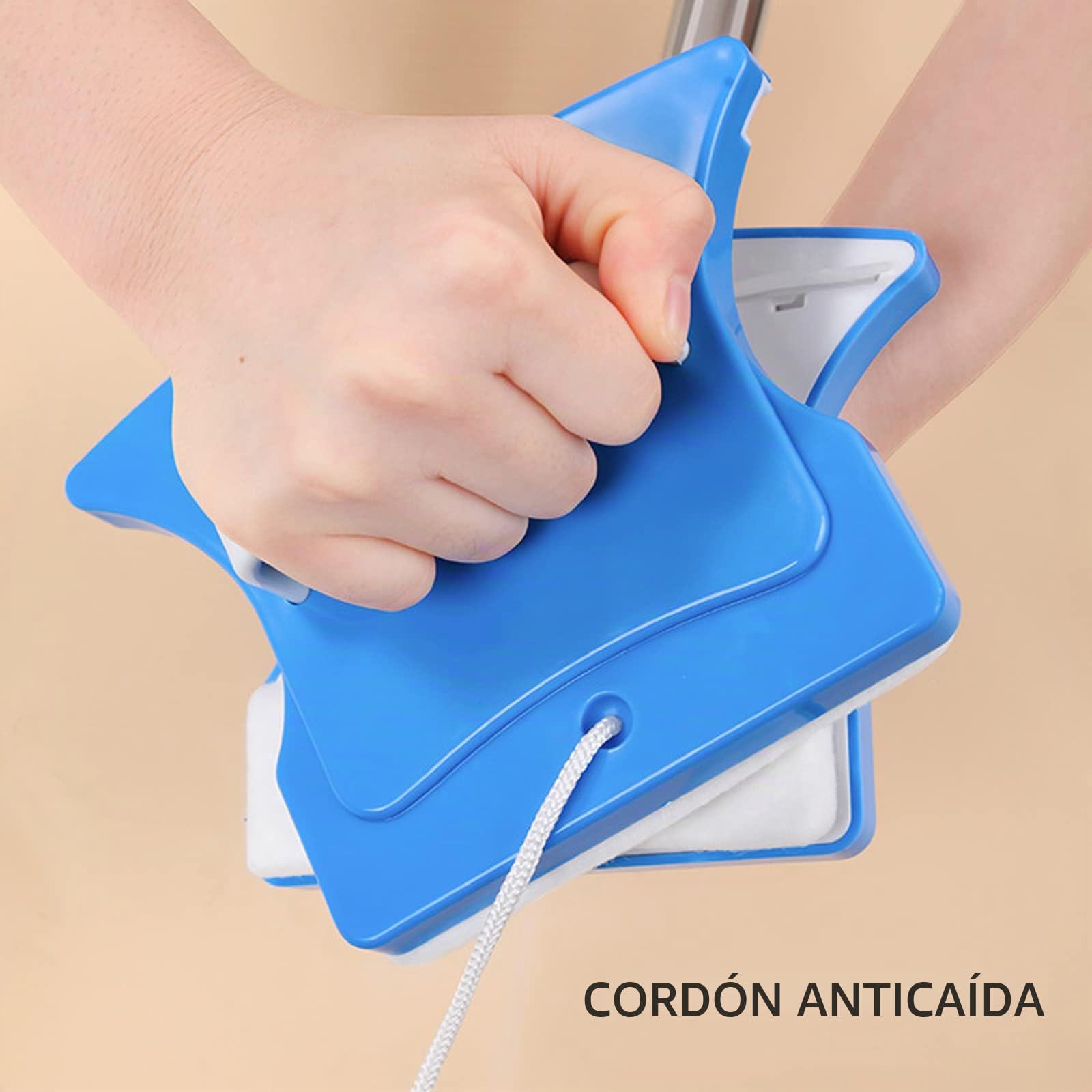 Limpia Cristales Magnético con 152mm Mango Telescópico y Cabezal Giratorio de 360° Cepillo para Limpiar Ventanas, Vidrio, Automóvil, Ducha,Azul